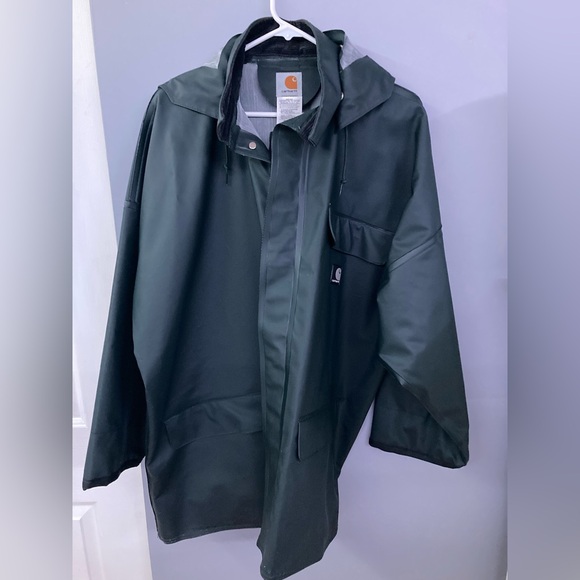 Carhartt Other - Carhartt Mens Large Surrey Rain Coat Jacket Dark Olive Green w/Hood (Waterproof)